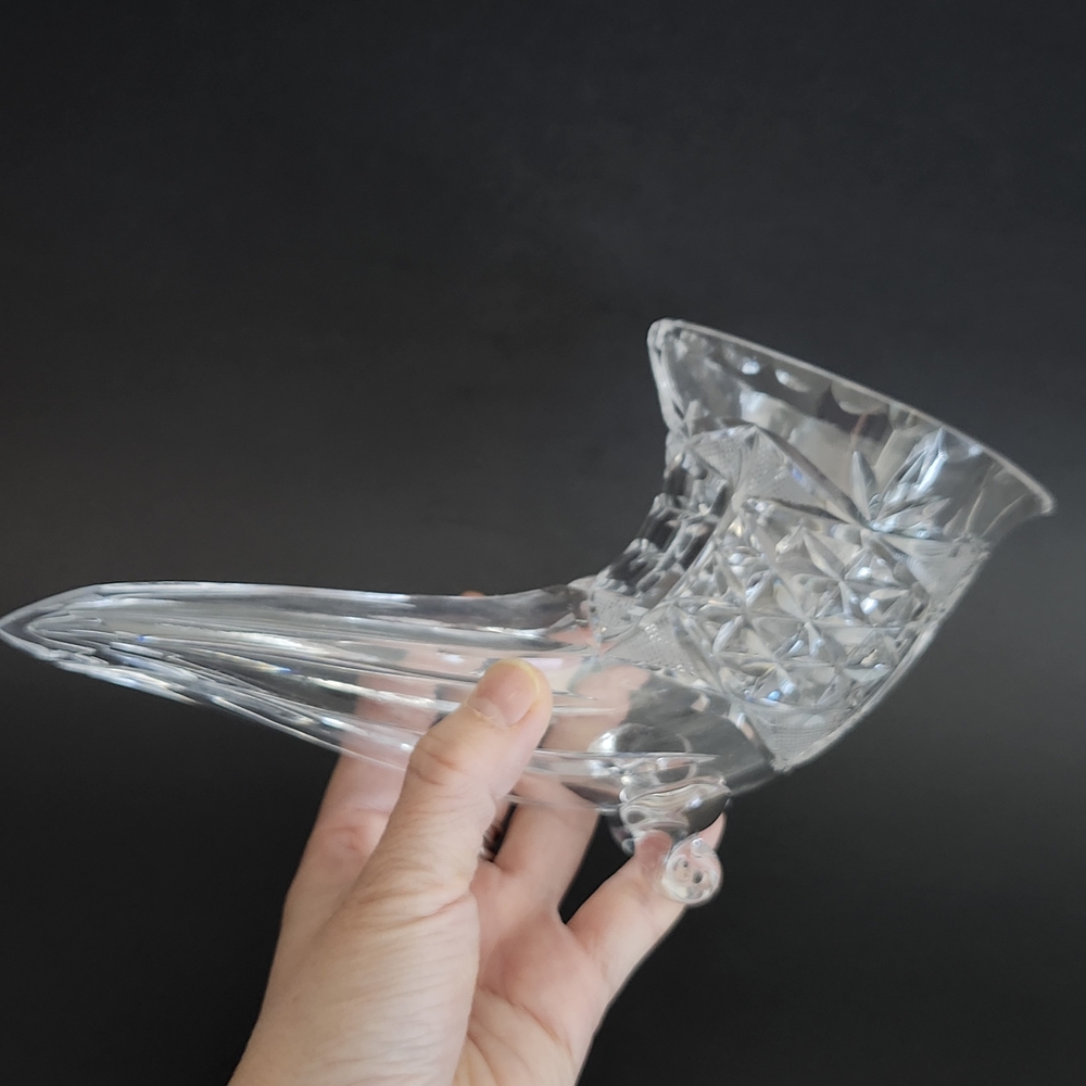 Vintage Elegant Clear Glass Cornucopia Vase